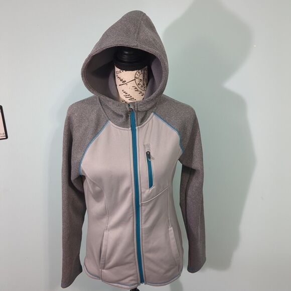 Women Spyder Fleece Jacket Grey Hooded Skiing Top Performance medium - Picture 1 of 7
